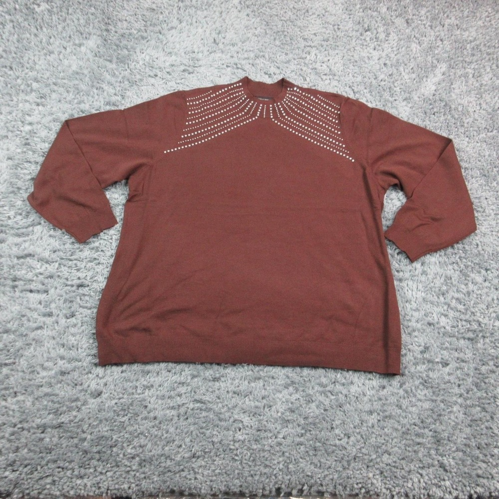 Nina Leonard Sweater Womens 3X Brown Rhinestone Mock Neck Knit Pullover Top NWOT